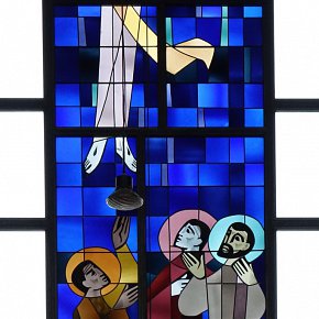Altach, St. Nikolaus, Glasfenster, Heinrich Stäubli, 1959, Ausführung Tiroler Glasmalereianstalt, Innsbruck