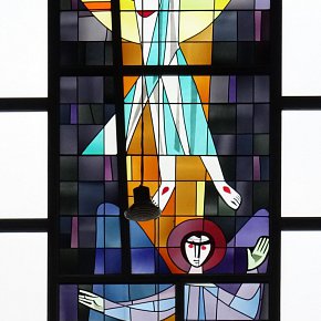 Altach, St. Nikolaus, Glasfenster, Heinrich Stäubli, 1959, Ausführung Tiroler Glasmalerei