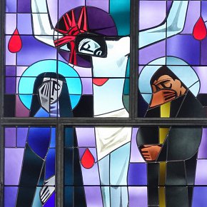 Altach, St. Nikolaus, Glasfenster, Heinrich Stäubli, 1959, Ausführung Tiroler Glasmalerei