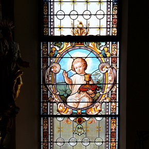 Übersaxen, Pfarrkirche Hl. Bartholomäus, Jesus mit Dornenkrone und Klech, In memoriam Andreae Mutter de Feldkirchia +12. Dezember 1859