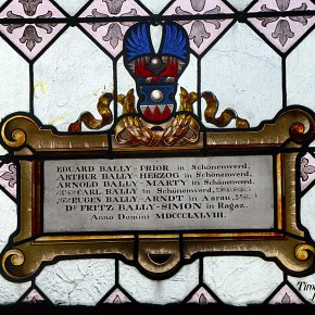 Übersaxen, Pfarrkirche Hl. Bartholomäus, Stifter Eduard Bally Prior in Schönenwerd Arthur Bally Herzog Arnolld Bally Marty Arndt Aarau Ragaz Widmung