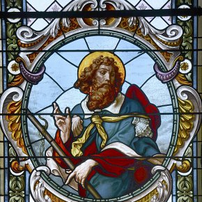 Übersaxen, Pfarrkirche Hl. Bartholomäus, Jakobus Pilger, Jakobsmuschel