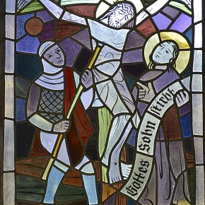 Bings Heiligste Dreifaltigkeit, 1953 - 1955 Kreuzweg Fenster Hubert Fritz Auführung B. Dallaserra