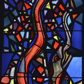 Feldkirch Dompfarrkirche hl. Nikolaus, Detail Schlange, Vertreibung aus dem Paradies, Martin Häusle 1960