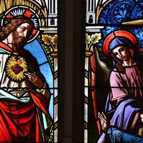 Frastanz, St. Sulpitius, Christi Offenbarung an hl. Margaretha Alacoque, Tiroler Glasmalerei 1890