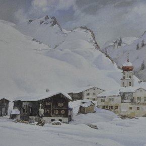 Stuben mit Kirche im Winter Kleber Bartle 1938 Tempera 40 x 52 cm