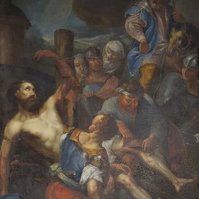 Mäder, Hl. Bartholomäus, Hochaltar, Marter hl. Bartholomäus, bez. Jacob Carl Stauder Constanz invenit et pix.1731