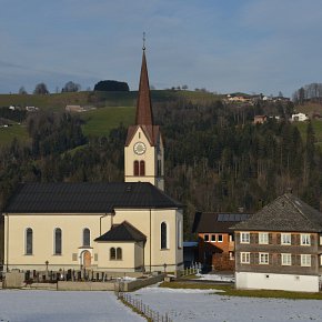 Müselbach (Alberschwende​), Expositurkirche Hll. Herzen Jesu und Mariae, 1881-83, Pläne Seraphim Pümpel