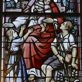 Müselbach (Alberschwende), Herzen Jesu und Mariae, Lasset die Kinder zu mir kommen!, 1940, Tiroler Glasmalerei