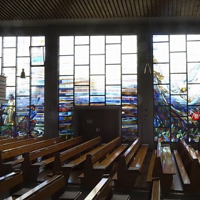Zwischenwasser Muntlix Pfarrkirche Hl. Fidelis, Ölberg, Hans Strobl, Tiroler Glasmalreianstalt 1962