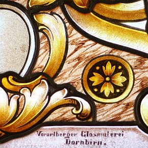 St. Anton im Montafon, Pfarrkirche Hl. Antonius Eremit, hl. Katharina, Vorarlberger Glasmalerei Dornbirn 1907