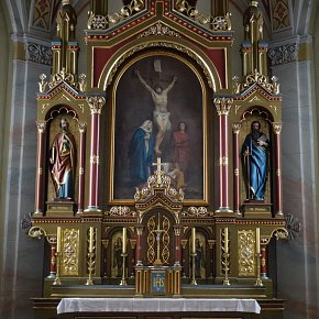 Thal, Pfarrkirche Hl. Franz Xaverius, Hochaltar um 1878, Josef Stadelmann, Auferstehung bez. M.P. Deschwanden 1878