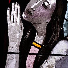 Zürs, Christ-König-Kirche, hl. Magdalena, Martin Häusle, 1936 Ausführung Tiroler Glasmalereianstalt, Innsbruck